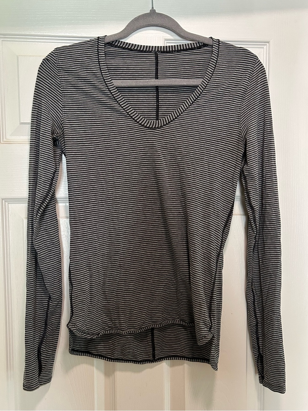lululemon athletica Black & Gray Striped V-Neck Long Sleeve Top